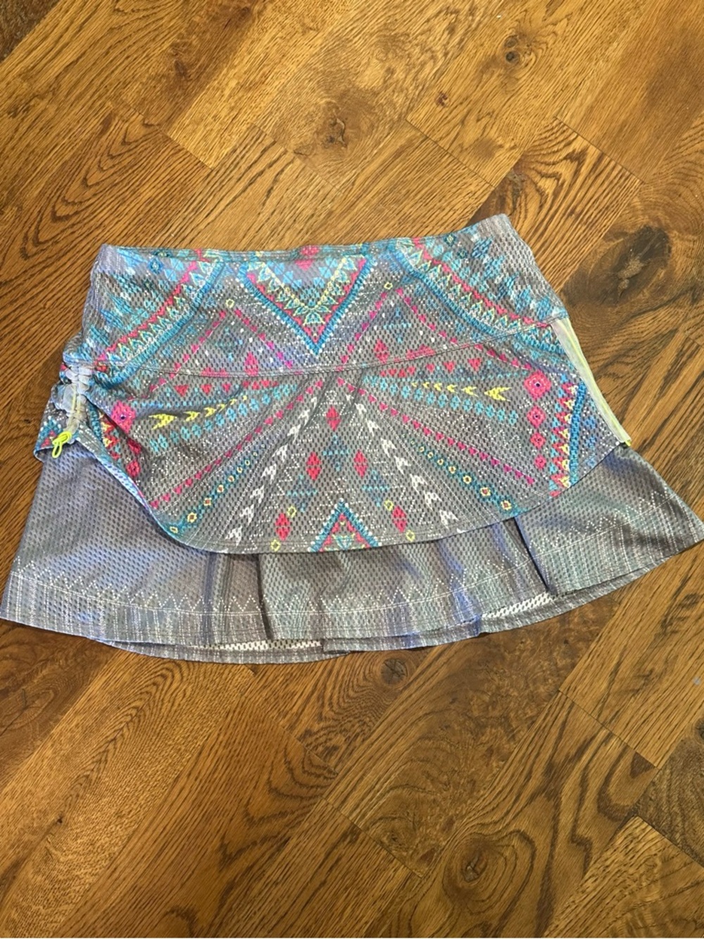 Lucky in Love Athletic tennis skirt with Aztec print Teal & Pink Trim size M